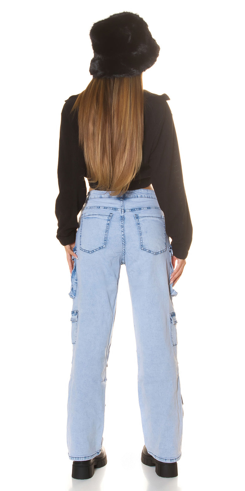 High-Waist Cargo Jeans