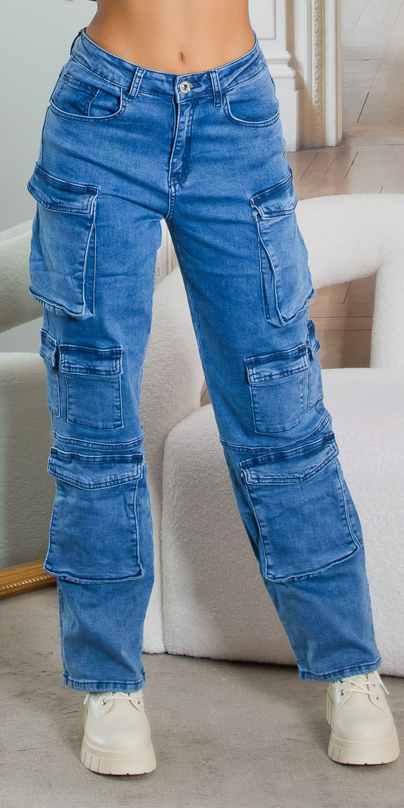 High-Waist Cargo Jeans