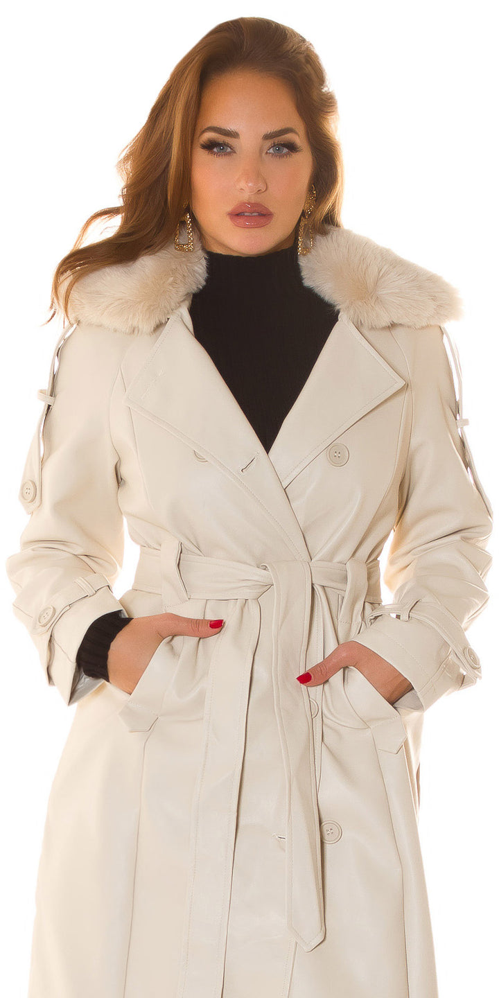 Kunstleder Wintermantel Trenchcoat-Stil