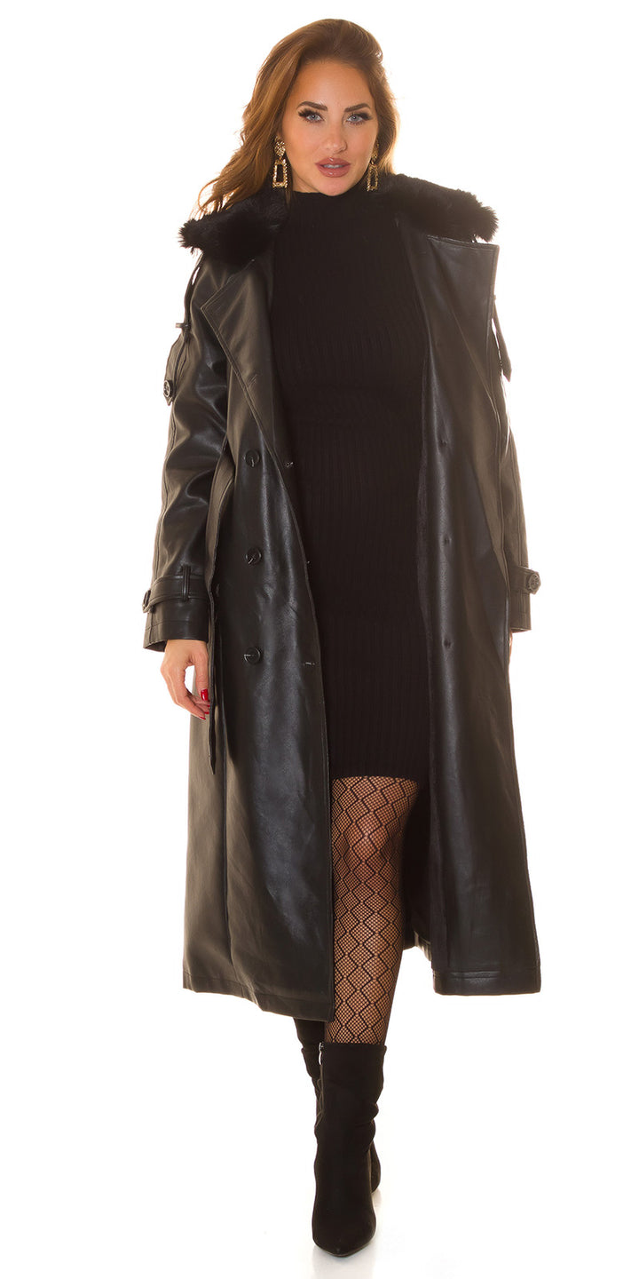 Kunstleder Wintermantel Trenchcoat-Stil